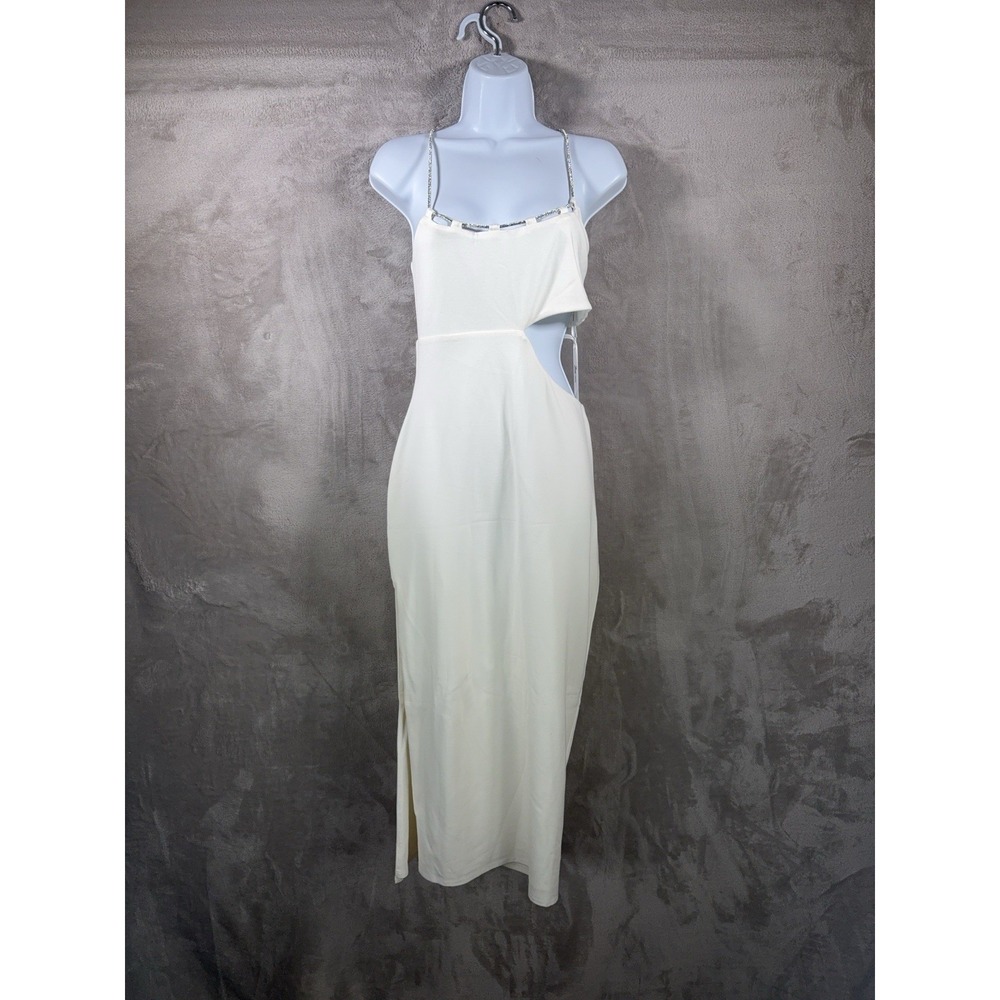 Lovers & Friends Cut Out Midi Dress Womens Size Medium White Beaded Side Slit